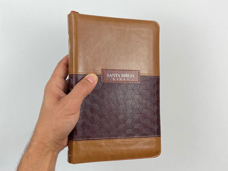 Biblia RVR60 Letra grande tamaño manual cierre índice dos tonos marrón