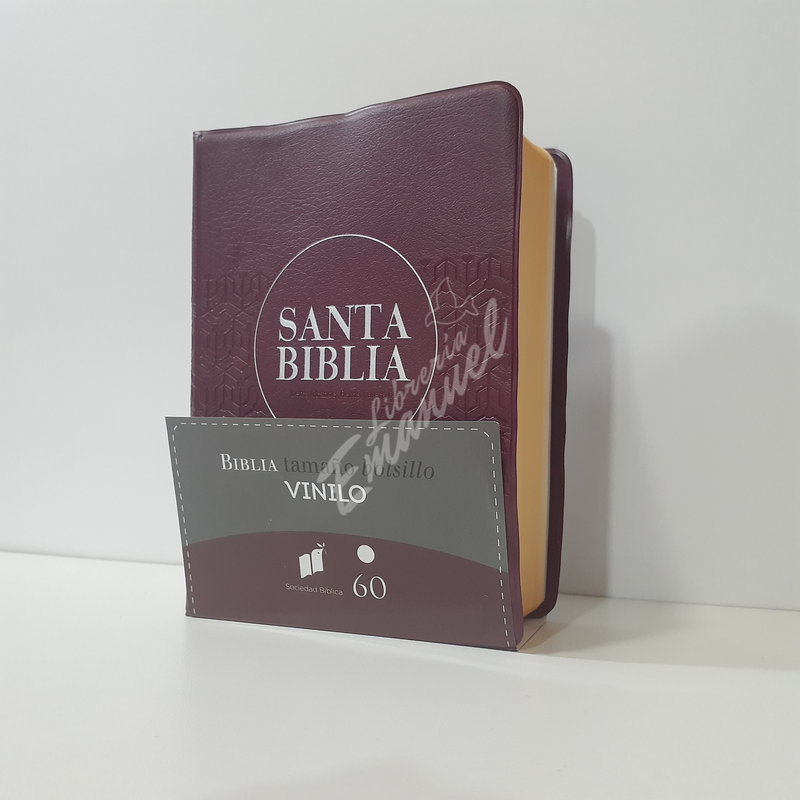 Biblia RVR60 bolsillo vinilo vino con borde amarillo