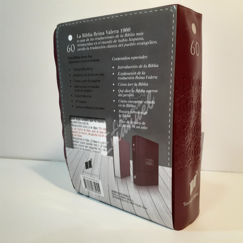 Biblia RVR60 bolsillo vinilo vino con borde amarillo