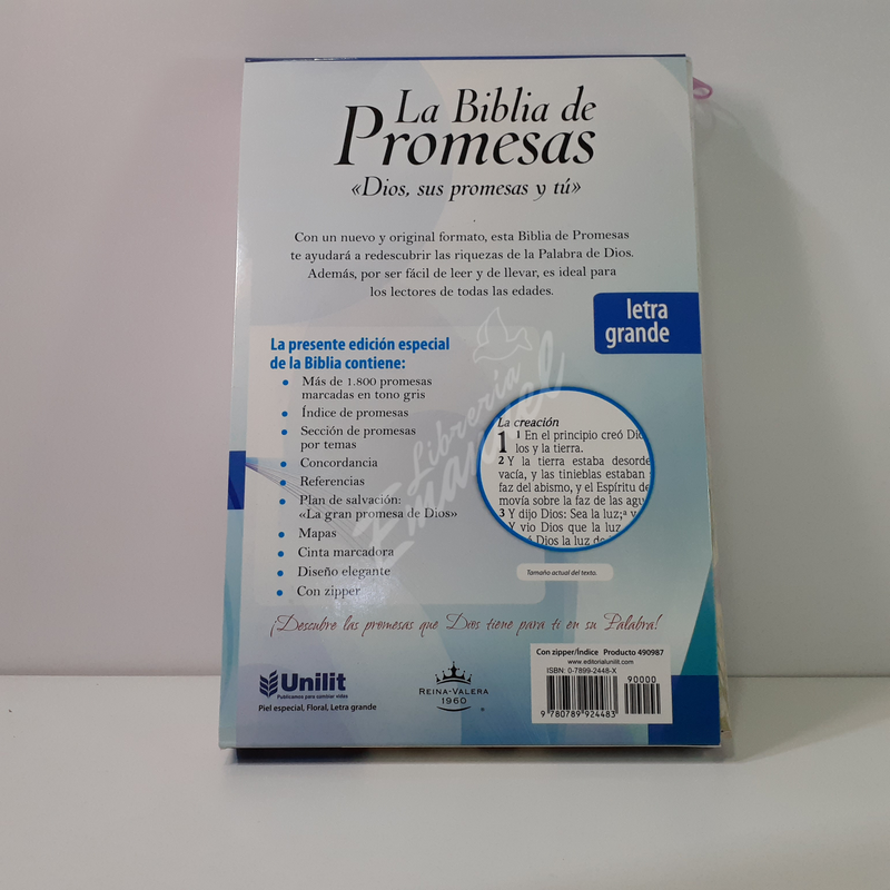 BIBLIA DE PROMESAS / LETRA GIGANTE / PIEL ESPECIAL FLORAL / CIERRE / con ÍNDICE