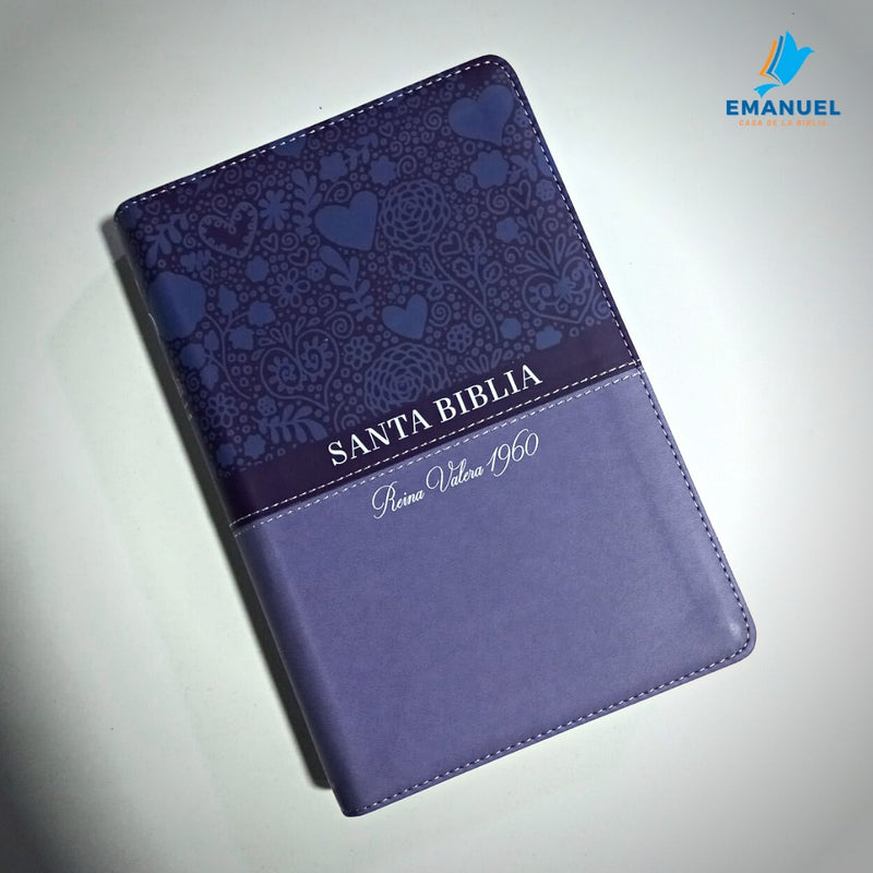 Biblia RVR60 Tamaño manual letra grande cierre/índice lila/lila con corazones