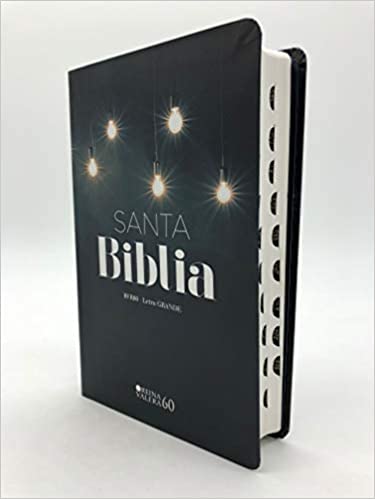 Biblia RVR60 tamaño manual letra grande tapa flex con índice Negra con bombillas