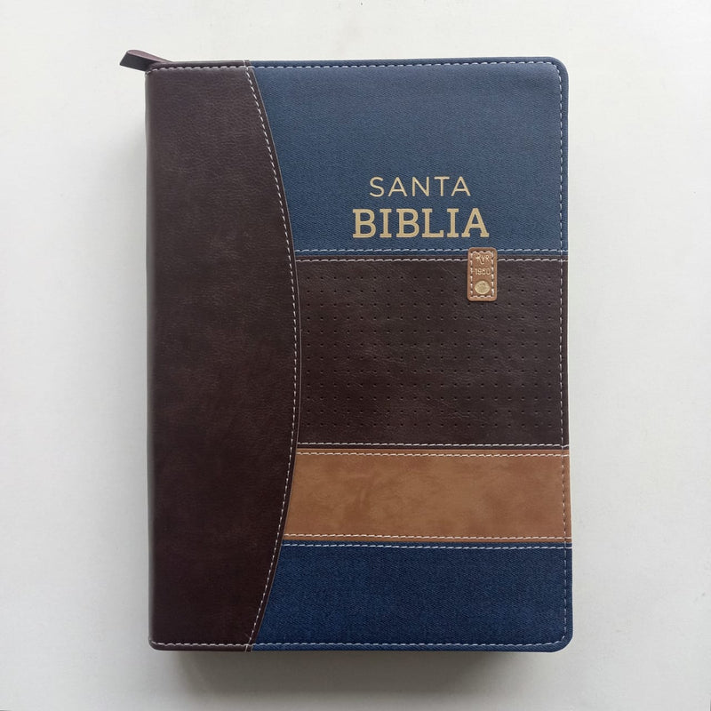 Biblia Letra Gigante Con Cierre Con Índice Café RVR 1960 / tricolor azul café/marrón