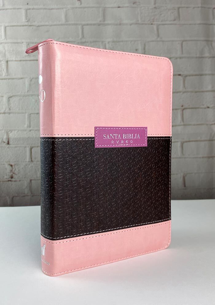 Biblia RVR60 Letra grande tamaño manual cierre índice rosa/café (floral)